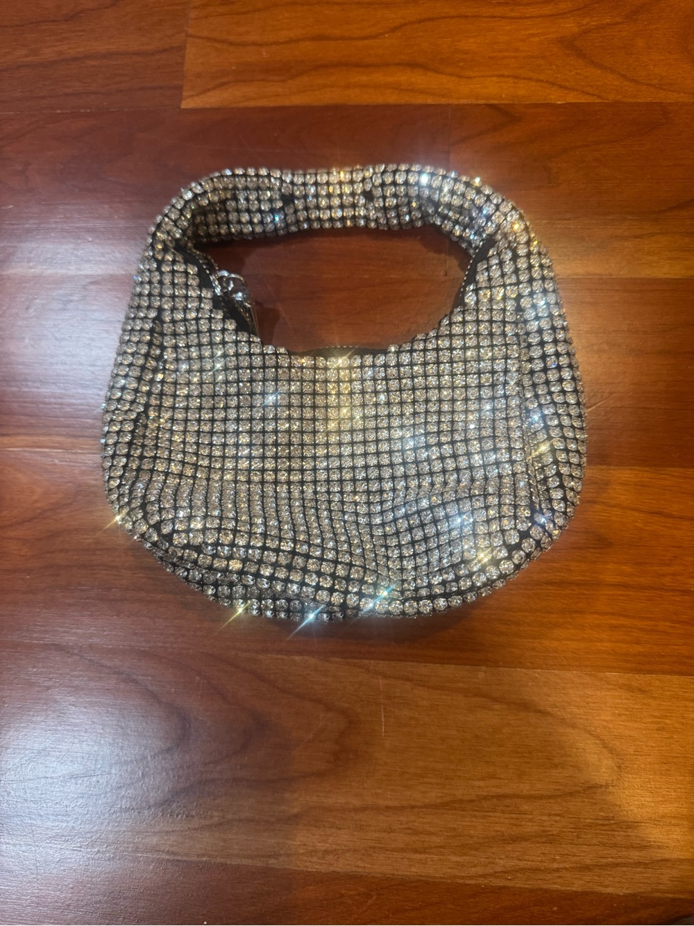 Aqua Sparkling Crystal Mesh Mini Bag - Silver